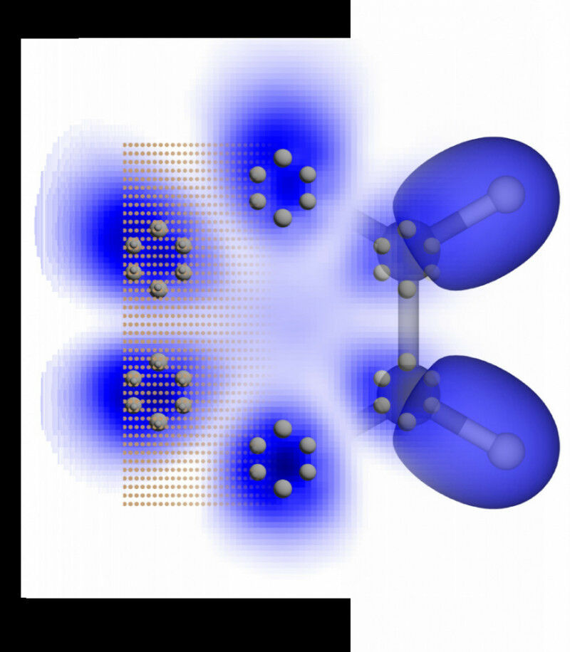Design concept going from individual ions (left) toward creating artificial orbi